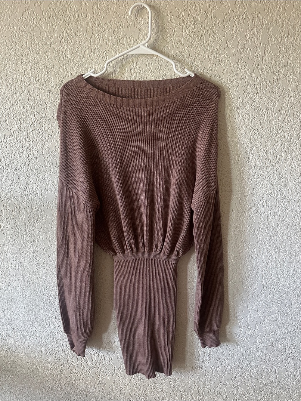 SHEIN Mauve Ribbed Cinch-Waist Sweater